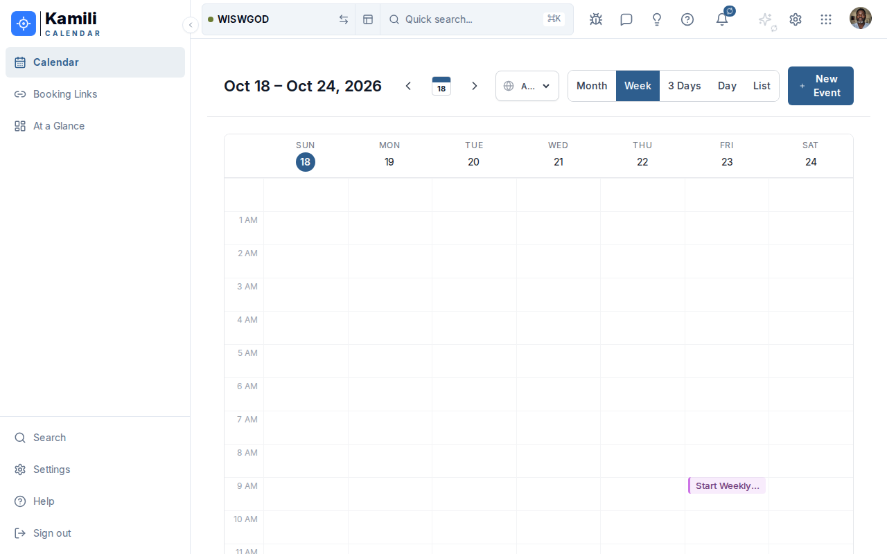 Calendar view showing scheduled events and multi-day planning